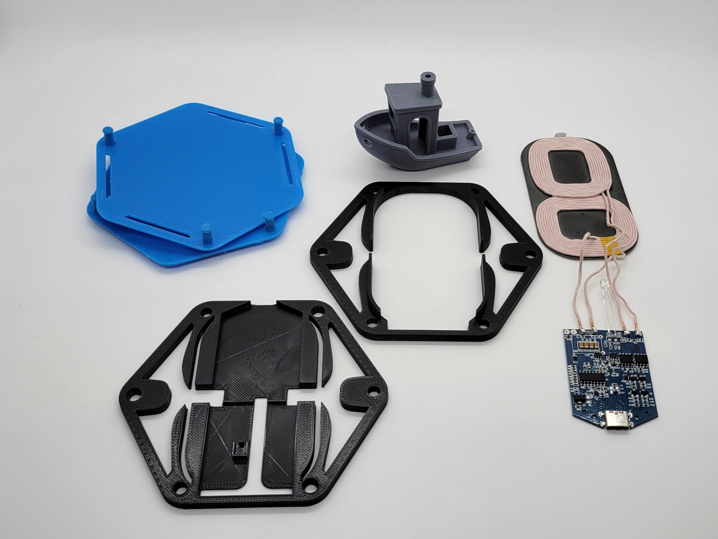 3d printed parts and a wireless charging module