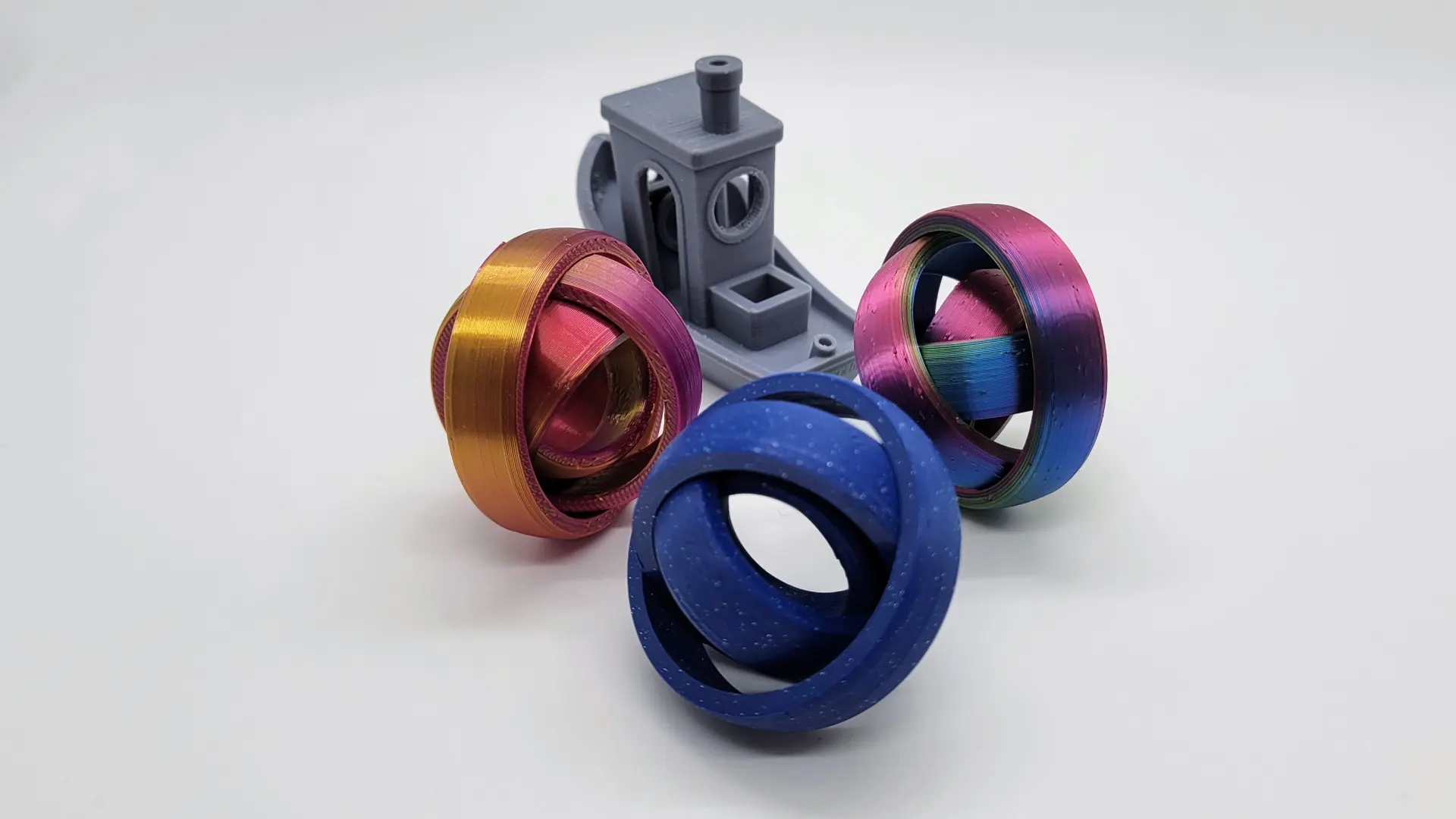 A render of a customizable parametric ring fidget toy with four rings.