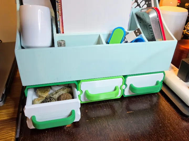 Printed modular drawers demonstrating the finished design