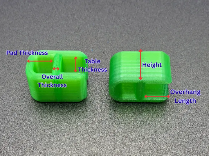 Details of the parameters used to customize a 3D printed TPU anti-rattle bumper.