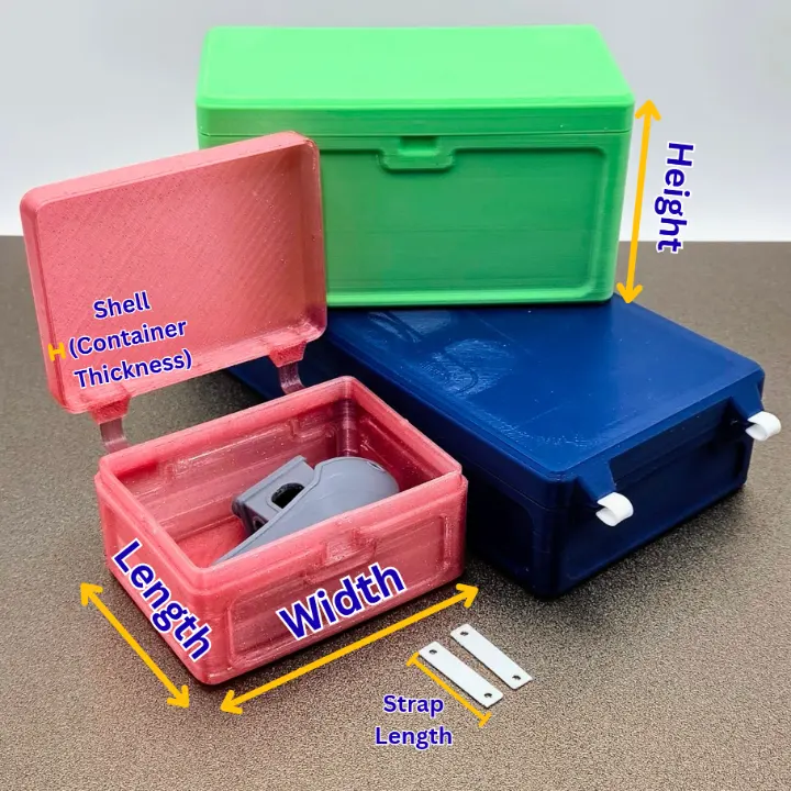 Detailed parameters of 3D printed customizable flexible hinge storage containers
