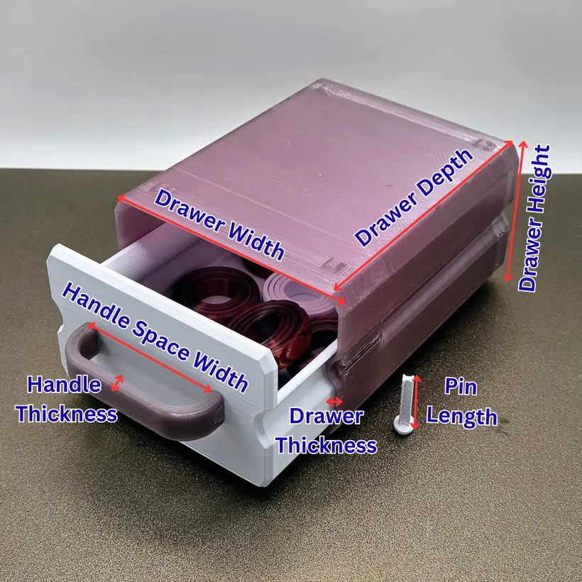 Parameter reference for customizing the modular drawer dimensions