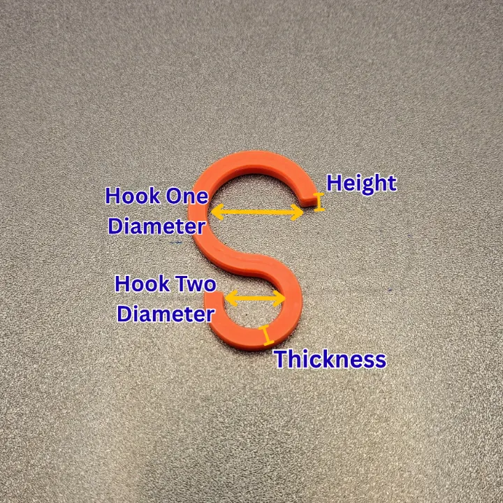 Parameter details of the 3D printed S hook