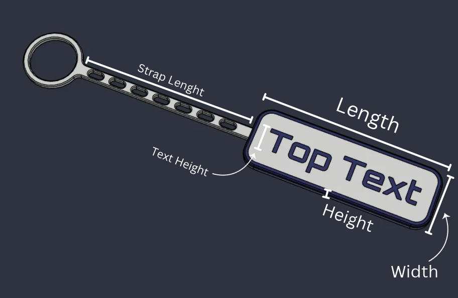 A render of the parameter details for a customizable 3D printed text tag.